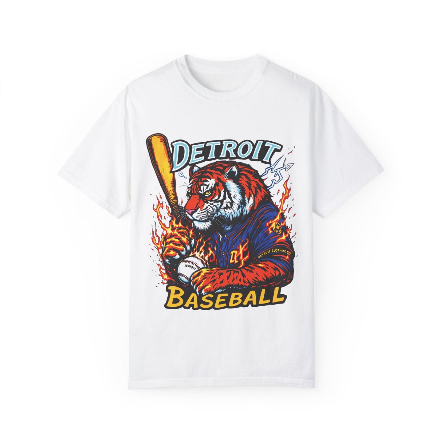 Detroit Baseball Tiger HIT DIFFERENT Unisex Garment-Dyed T-Shirt - Tiger Design - Started In Detroit Clothing Co.