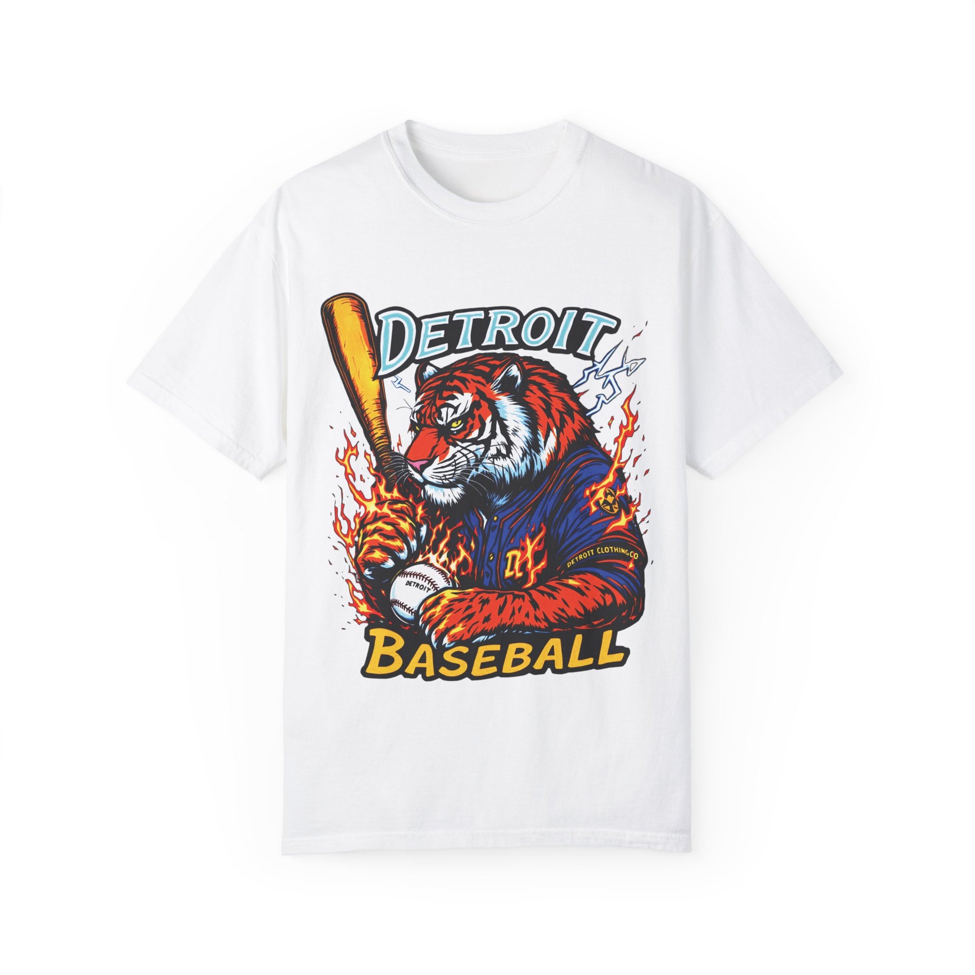 Detroit Baseball Tiger HIT DIFFERENT Unisex Garment-Dyed T-Shirt - Tiger Design - Started In Detroit Clothing Co.