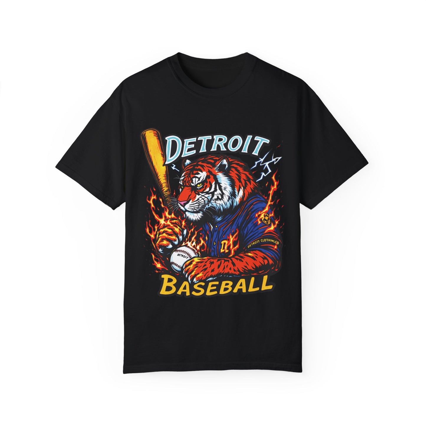 Detroit Baseball Tiger HIT DIFFERENT Unisex Garment-Dyed T-Shirt - Tiger Design - Started In Detroit Clothing Co.