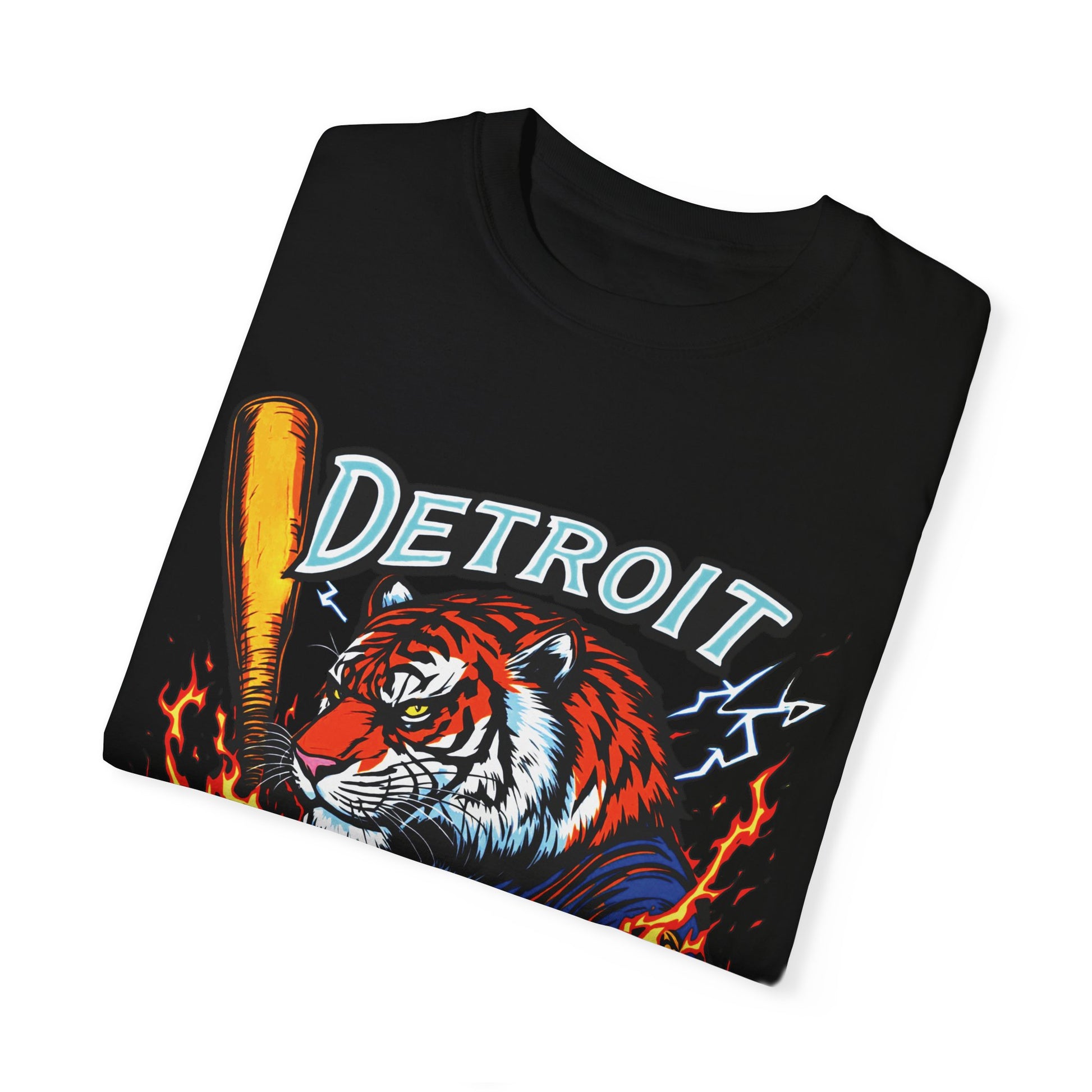Detroit Baseball Tiger HIT DIFFERENT Unisex Garment-Dyed T-Shirt - Tiger Design - Started In Detroit Clothing Co.