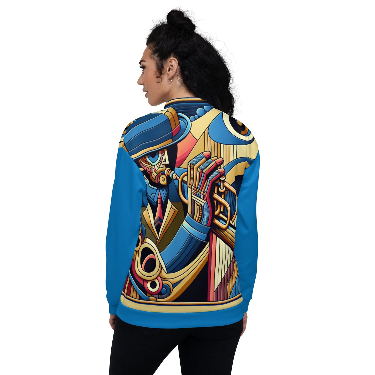 Jazz Player Stained Glass Unisex Bomber Jacket