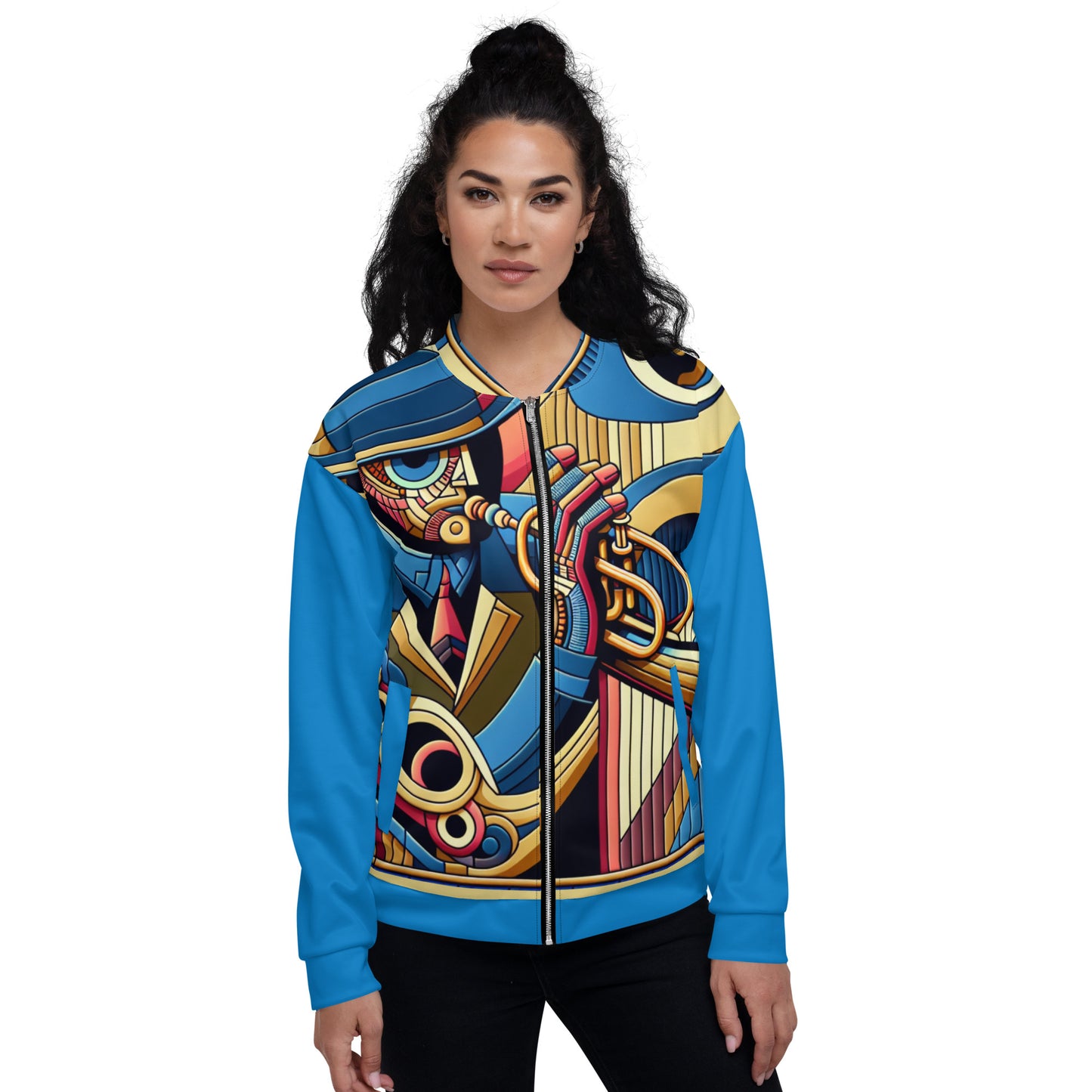 Jazz Player Stained Glass Unisex Bomber Jacket