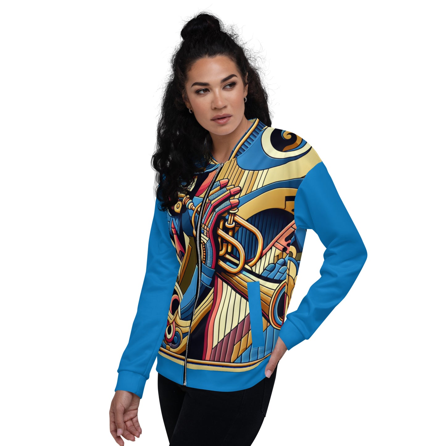 Jazz Player Stained Glass Unisex Bomber Jacket