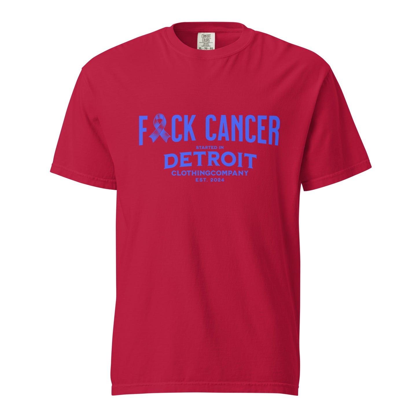 Started IN Detroit F*CK CANCER Unisex Heavyweight Premium Tee (Blue)