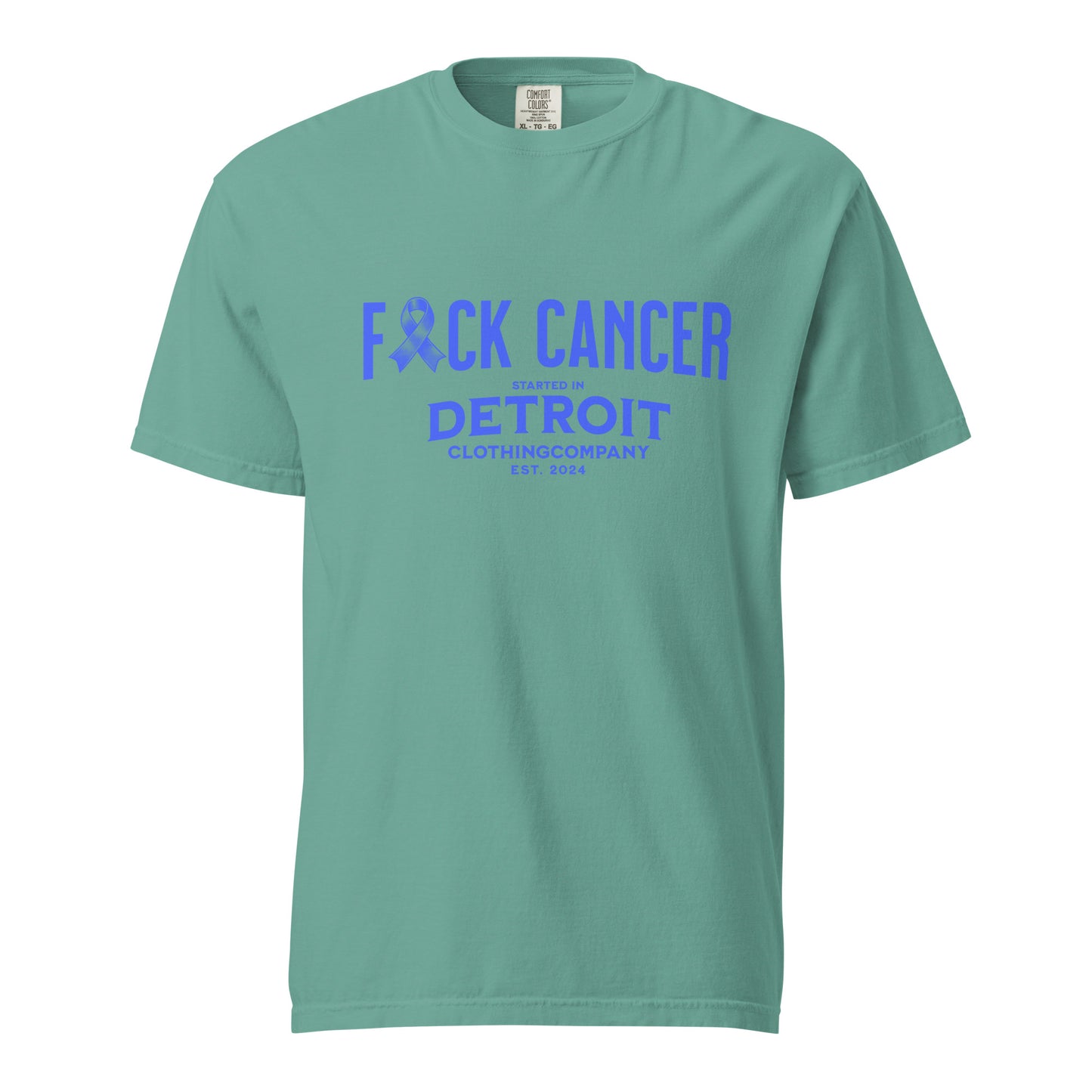 Started IN Detroit F*CK CANCER Unisex Heavyweight Premium Tee (Blue)